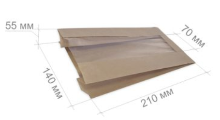 Купить пакет бумажный с окном, 210х140(70)х55 мм от компании РоссПак