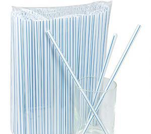 Купить трубочка коктейльная прямая 5х210 мм, белая с синей полосой от компании РоссПак